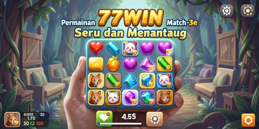 Screenshot gameplay 77WIN yang menampilkan kombinasi Match-3 yang seru.