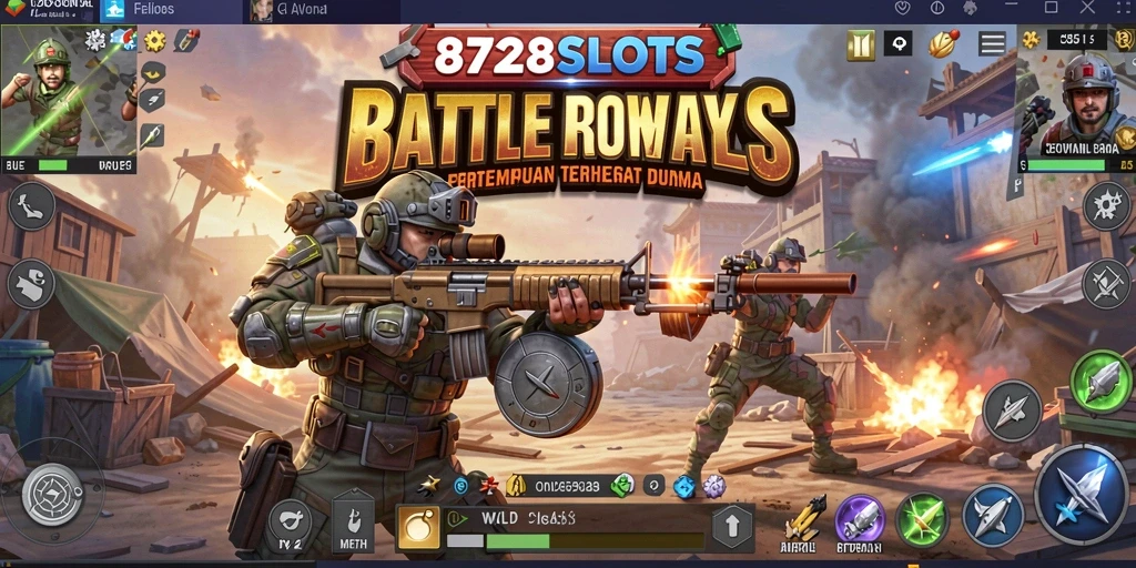 Tangkapan layar gameplay menegangkan dari 8728SLOTS yang menampilkan aksi Battle Royale.