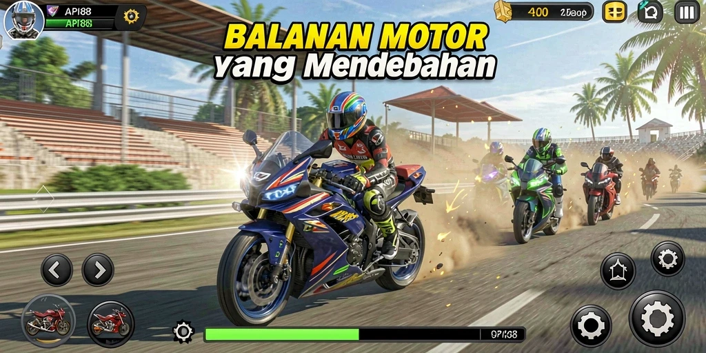 Tampilan menarik dari gameplay balapan motor API88 yang mendebarkan.