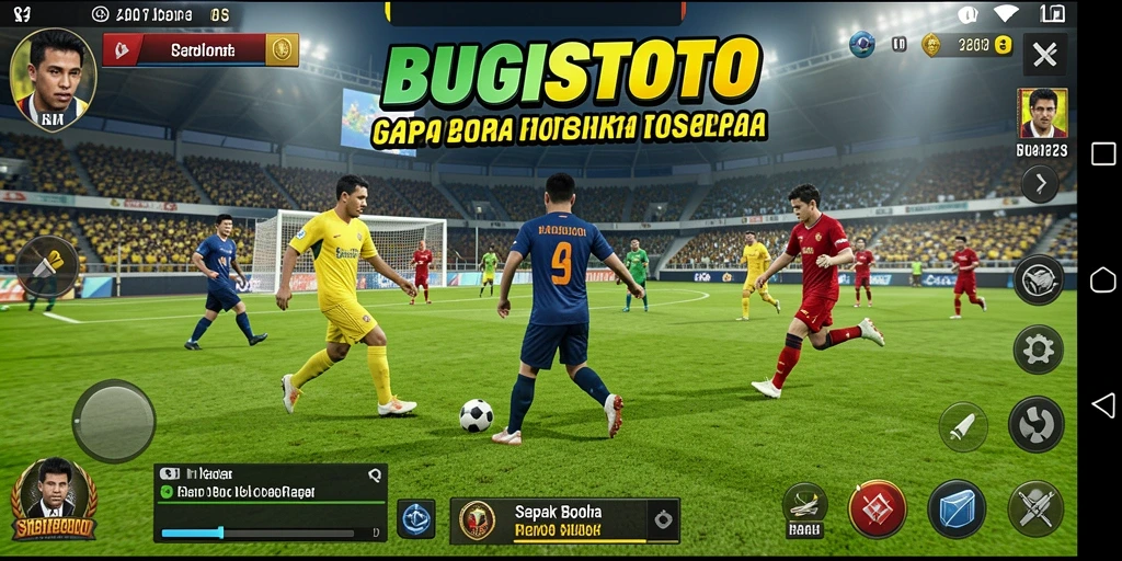 Screenshot game BUGISTOTO dengan aksi permainan sepak bola yang seru.