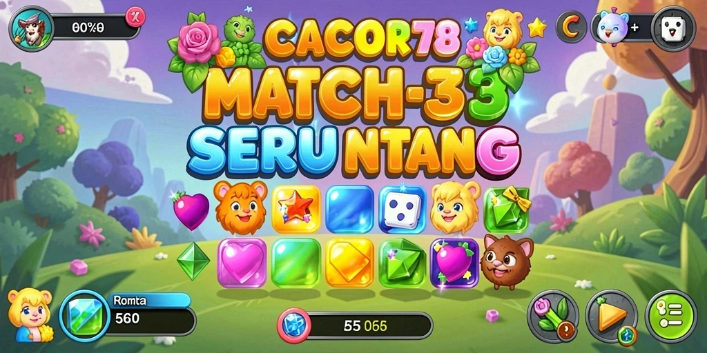 Screenshot menunjukkan gameplay Match-3 yang seru dalam CACOR78.