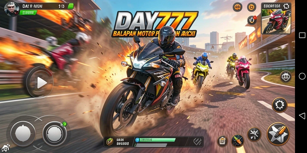Screenshot DAY777 menampilkan aksi balapan motor yang seru dan mendebarkan.