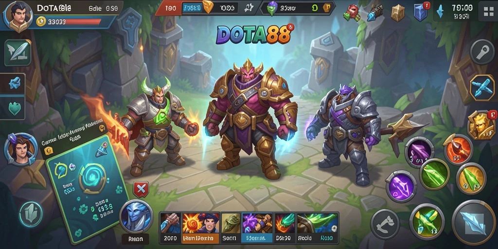 Screenshot gameplay DOTA88 menampilkan karakter berkembang otomatis.