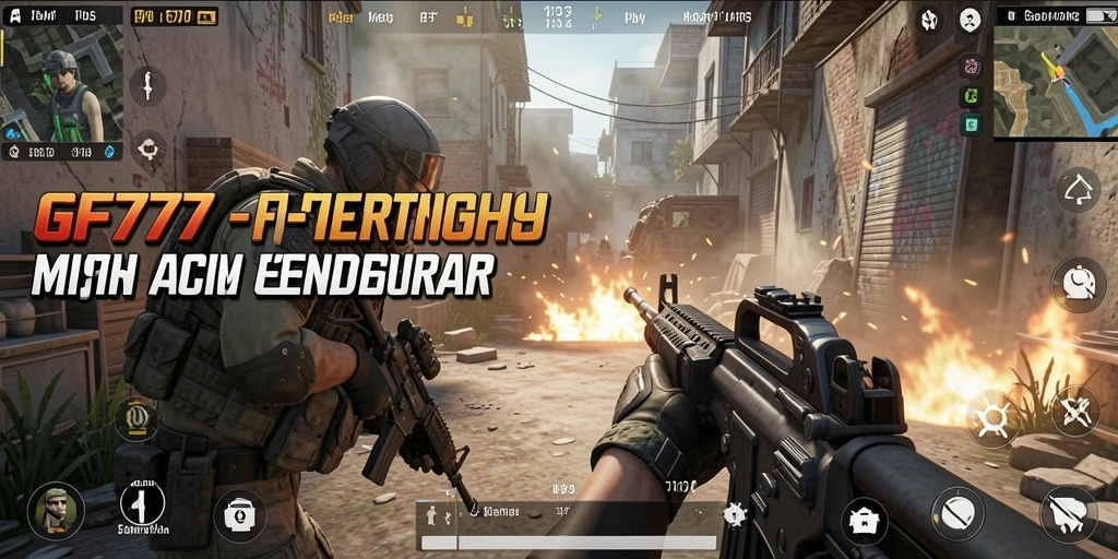 Tampilan screenshot permainan GF777 yang mendebarkan di medan perang FPS.