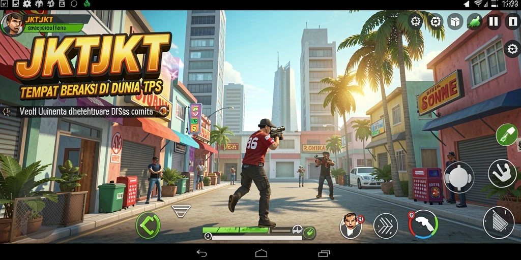 Screenshot gameplay JKTJKT dengan aksi menembak yang intens.