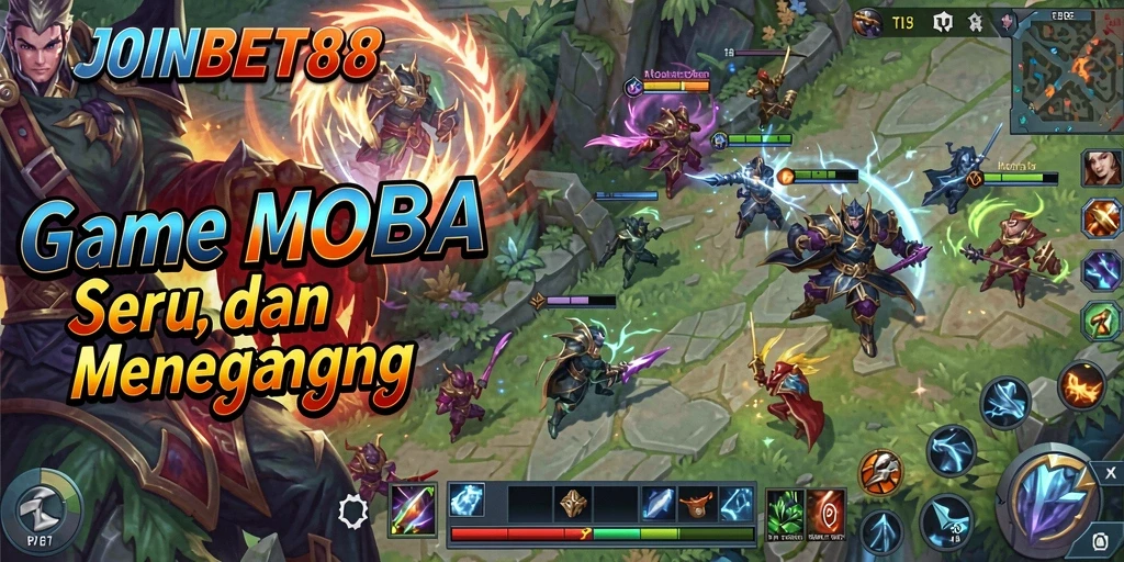 Screenshot dari gameplay <strong>JOINBET88</strong> yang menunjukkan aksi intens di arena MOBA.
