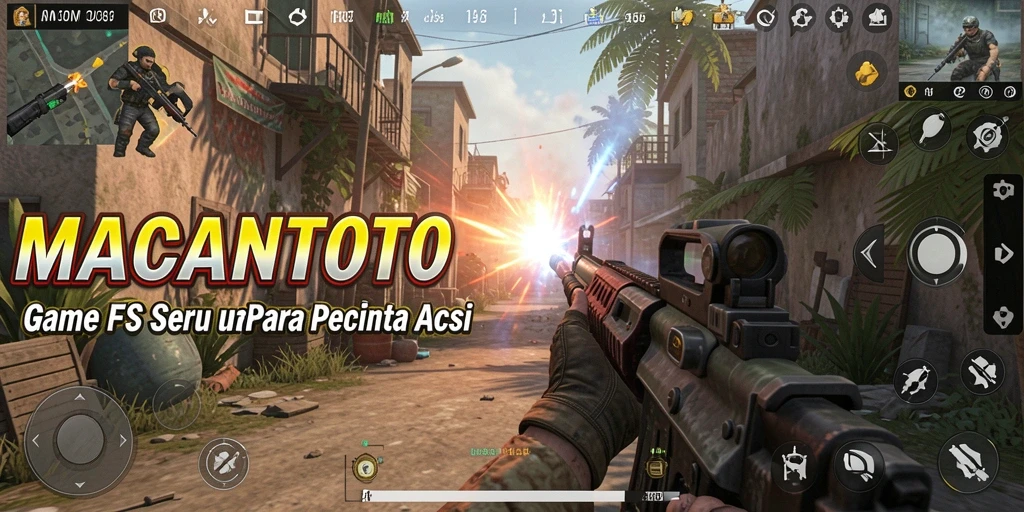 Screenshot gameplay MACANTOTO menampilkan aksi menembak yang intens.