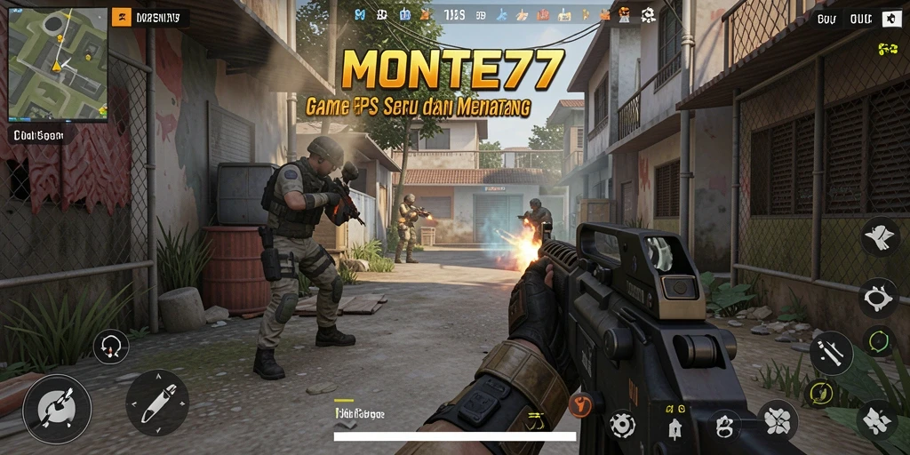 Screenshot gameplay MONTE77 menampilkan aksi pertarungan FPS yang mendebarkan.