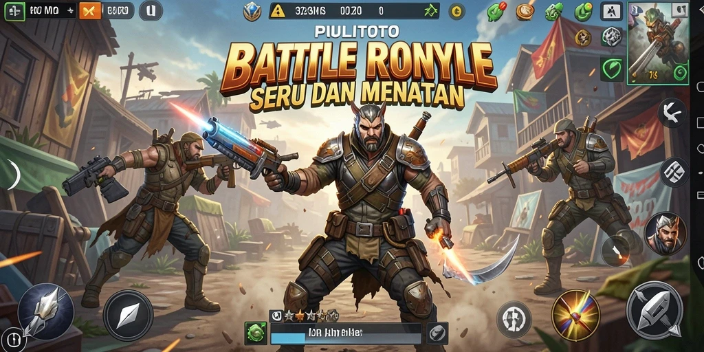 Tangkapan layar utama PULITOTO menampilkan aksi seru dalam pertempuran Battle Royale.