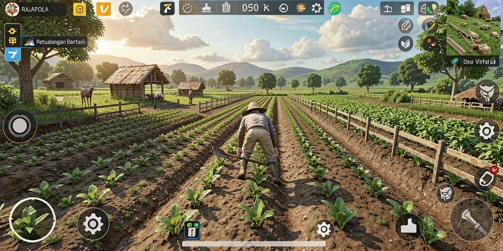 Gameplay seru bertani di RAJAPOLA dengan grafis yang memukau.