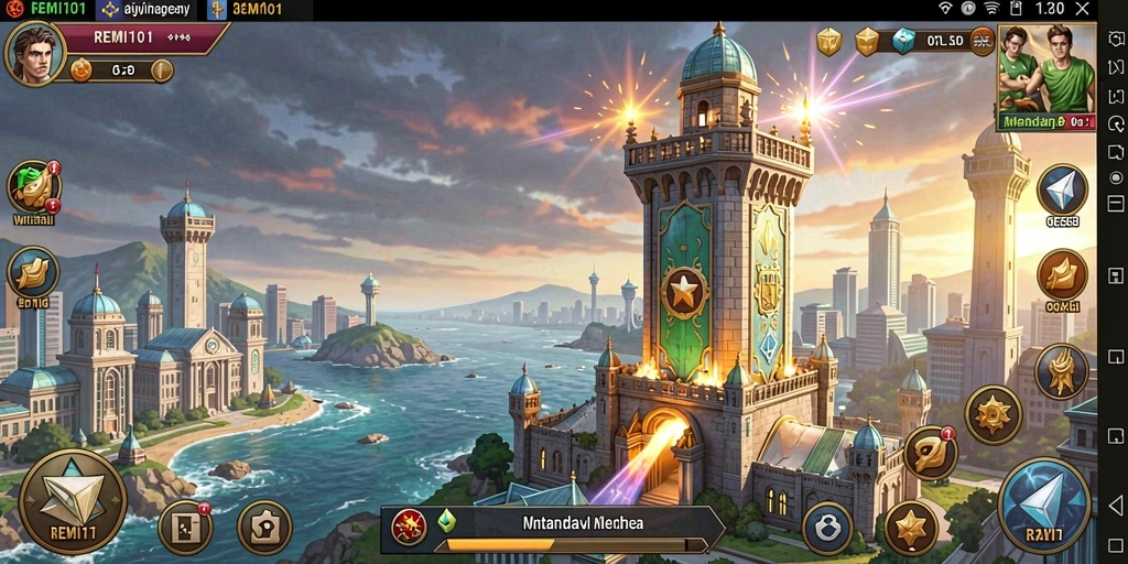 Tampilan gameplay menara pertahanan yang intens dan menarik.