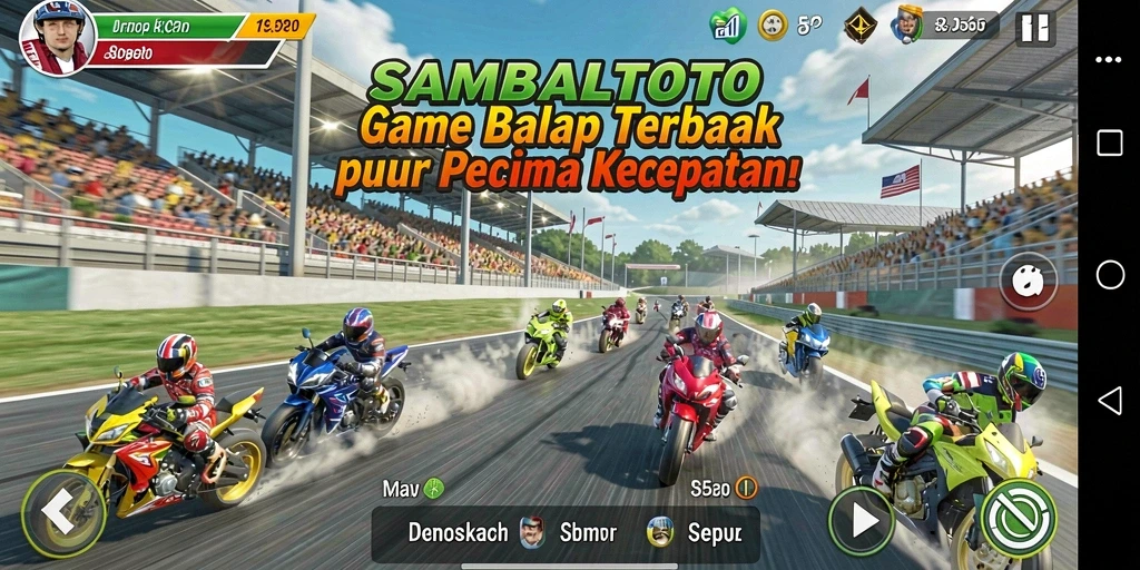 Screenshot gameplay SAMBALTOTO memperlihatkan aksi balap yang mendebarkan.
