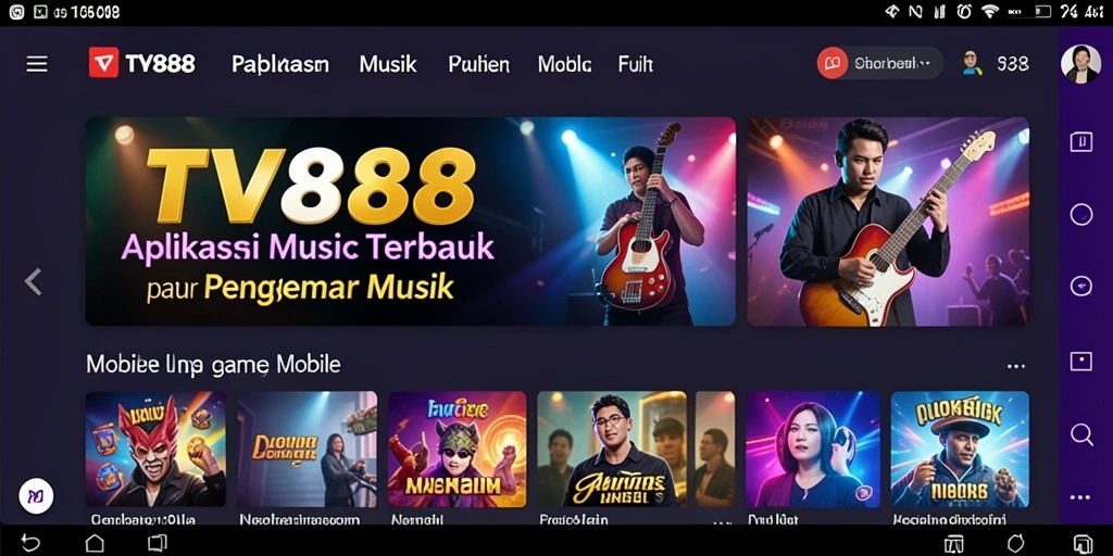 Tampilan screenshot TV888 saat pengguna menikmati musik.